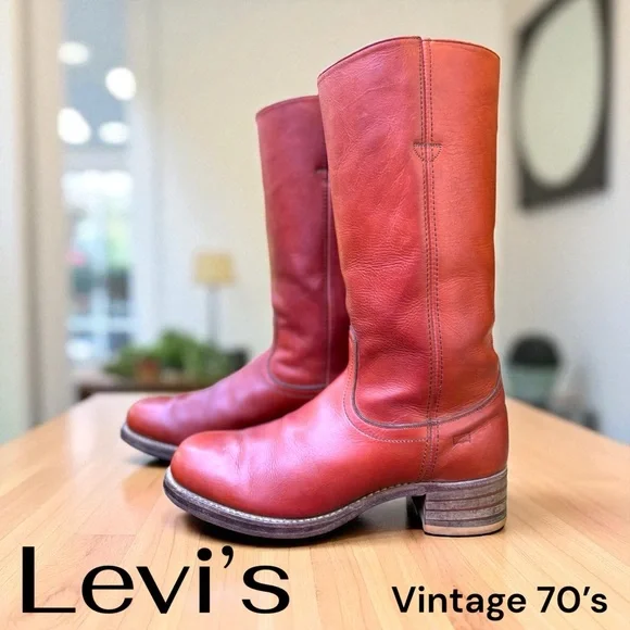 Levi’s-Rare Vintage 70’s campus leather pull-on boots. Men’s 11. Cognac. EUC - Picture 2 of 16